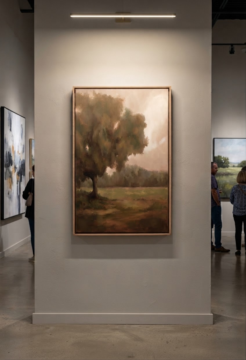 A New Day, landscape with dusty rose and warm greens
