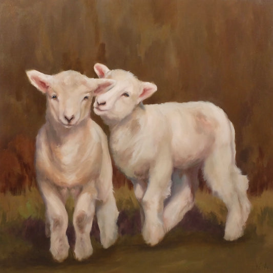 Honey & Sugar, 2 little lambs oil painting