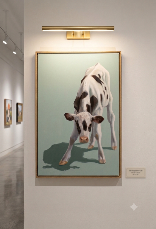 Tipsy calf oil painting with dramatic shadow