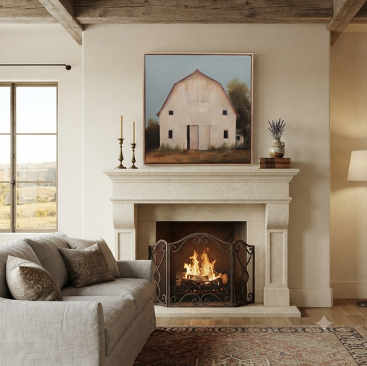 Standing Tall, white barn oil painting