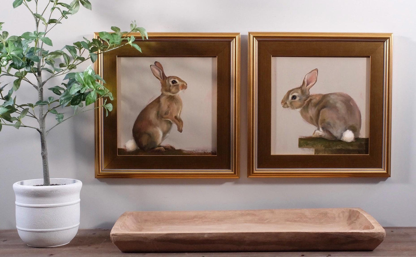 Jax bunny painting in a gold plein air frame