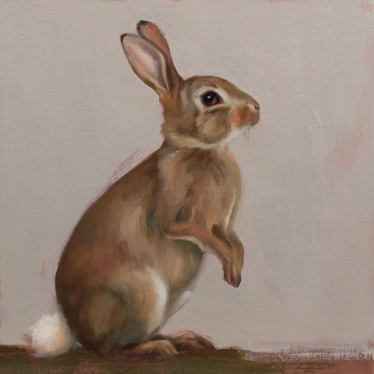 Jax bunny painting in a gold plein air frame