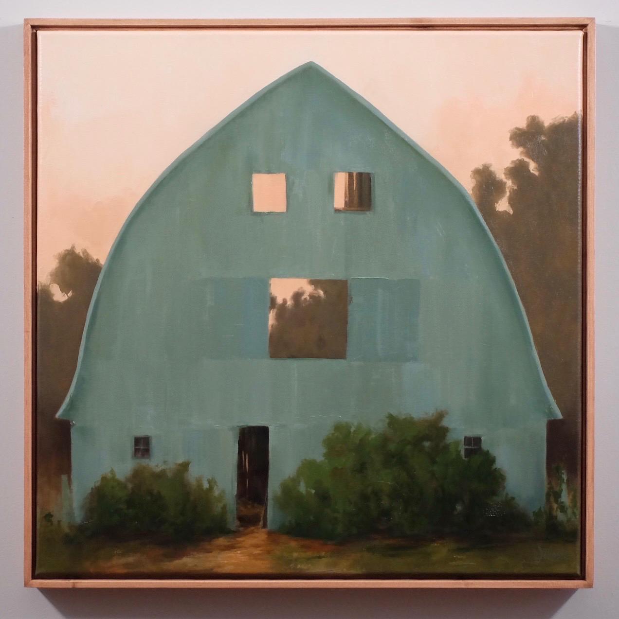 Evening Glow blue barn oil painting