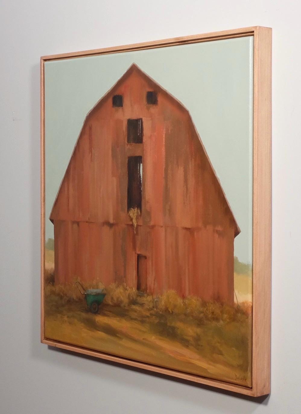 Pitchfork red barn oil painting