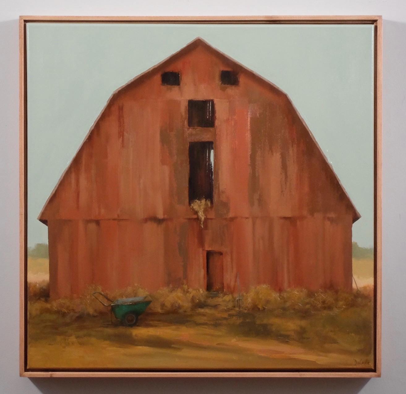 Pitchfork red barn oil painting