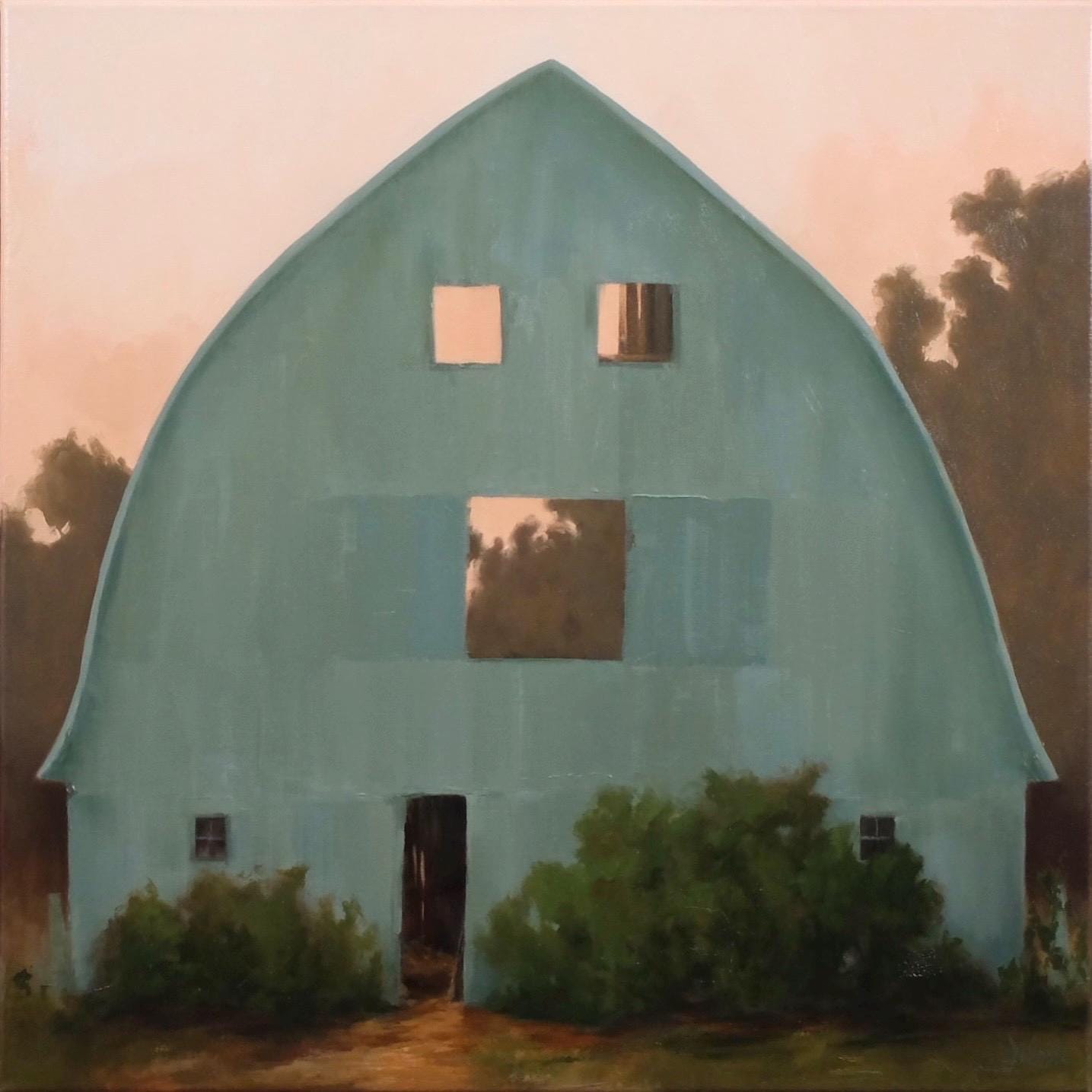 Evening Glow blue barn oil painting