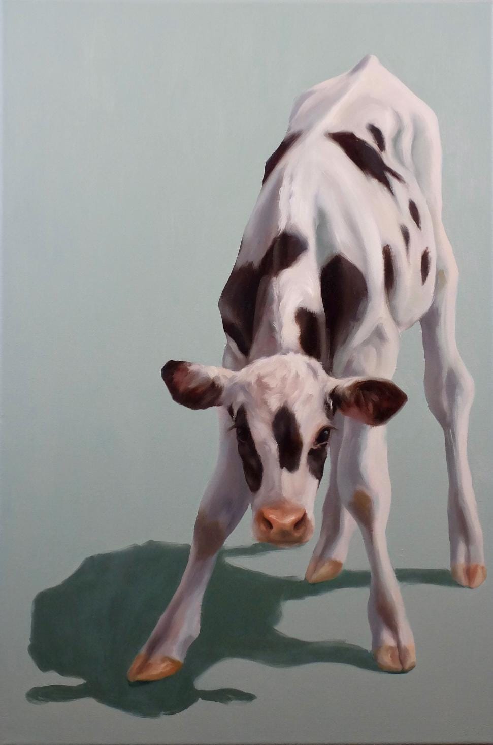 Tipsy calf oil painting with dramatic shadow