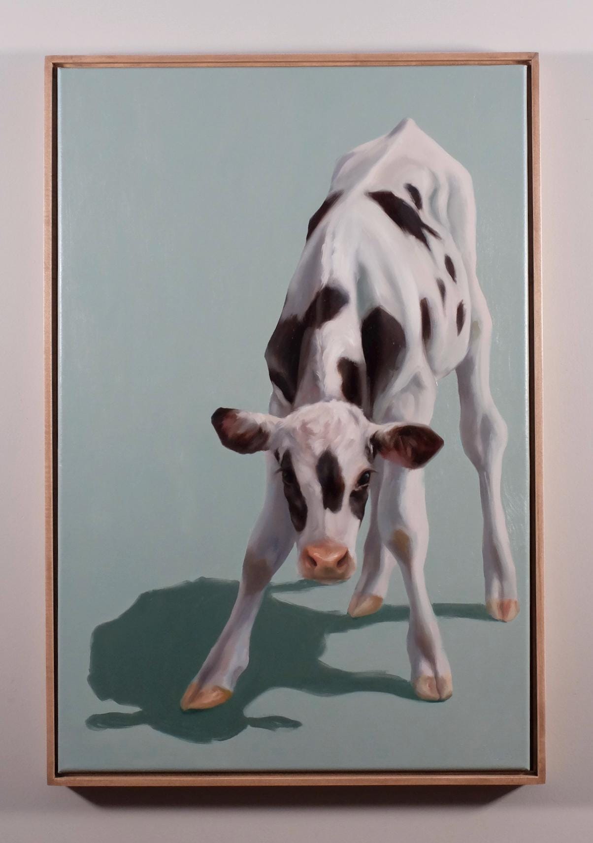 Tipsy calf oil painting with dramatic shadow