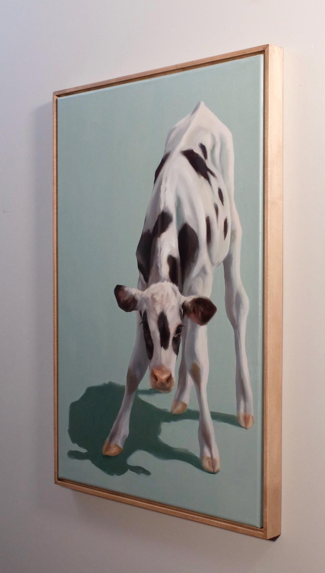 Tipsy calf oil painting with dramatic shadow