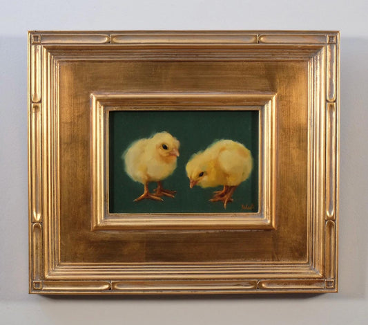 Sugar and Spice two chicks oil painting