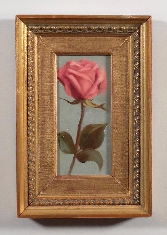 Keepsake, oil painting of a single rose in an antique frame