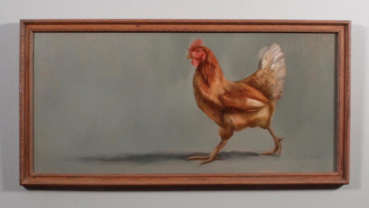 Tootsie chicken walking oil painting