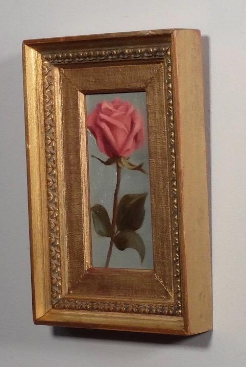 Keepsake, oil painting of a single rose in an antique frame