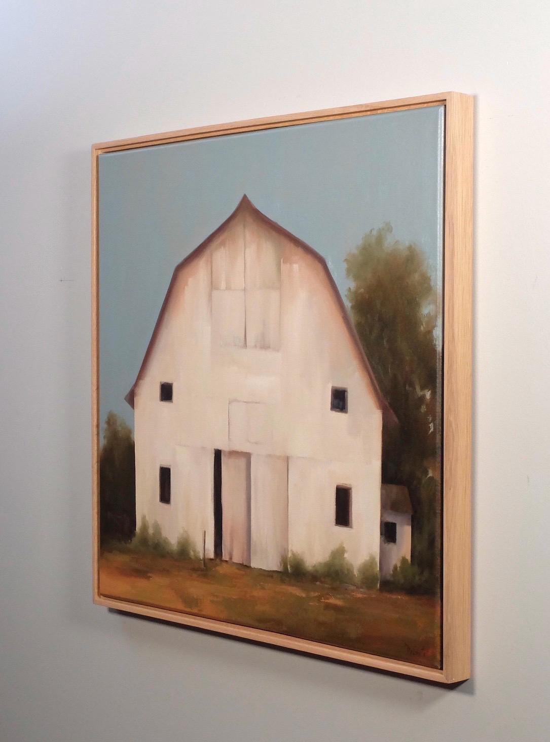 Standing Tall, white barn oil painting