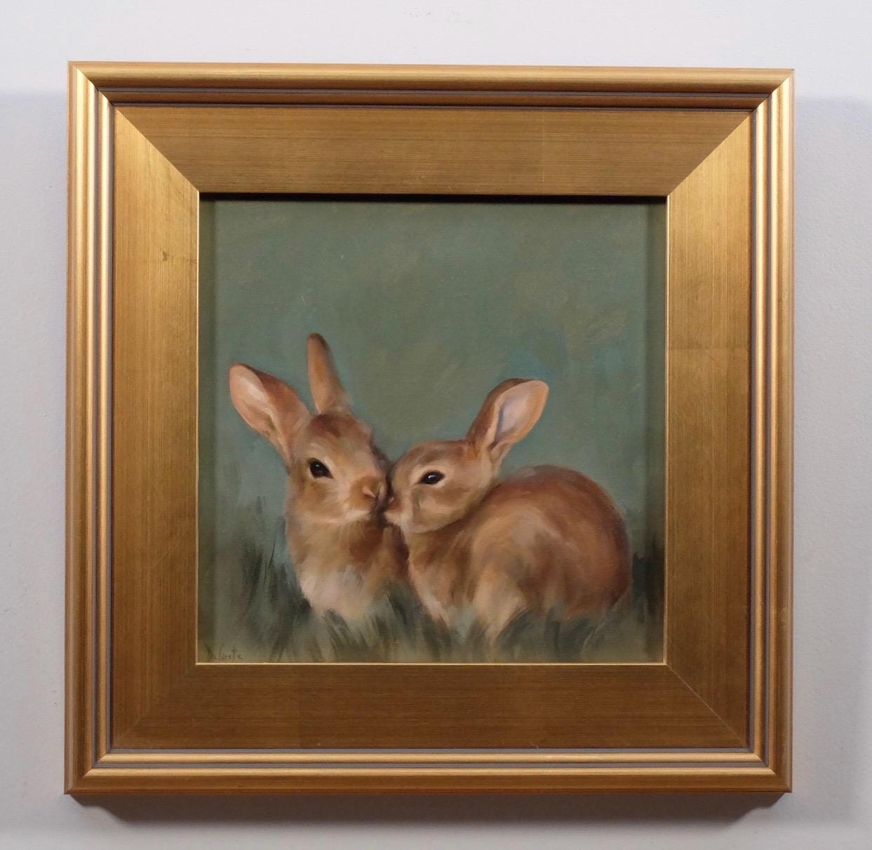 Fast Friends, bunny oil painting