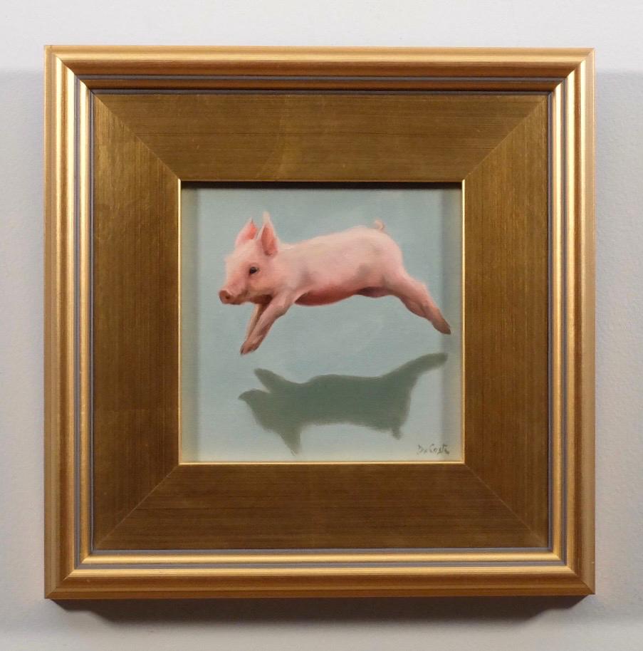 Leap of Faith, piglet jumping painting