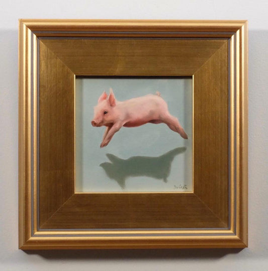 Leap of Faith, piglet jumping painting