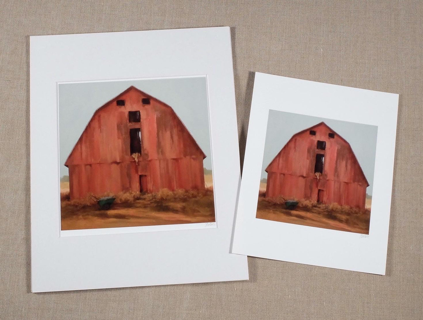 Pitchfork red barn with hay and pitchfork